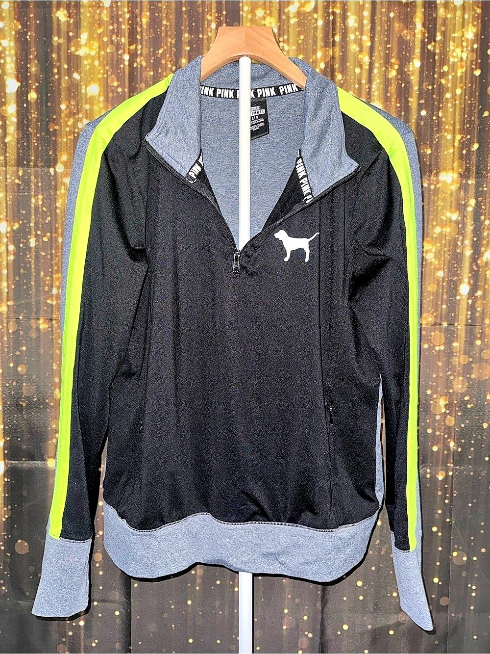 Victoria's Secret PINK Colorblock Zip Jacket in Black & Gray Like New